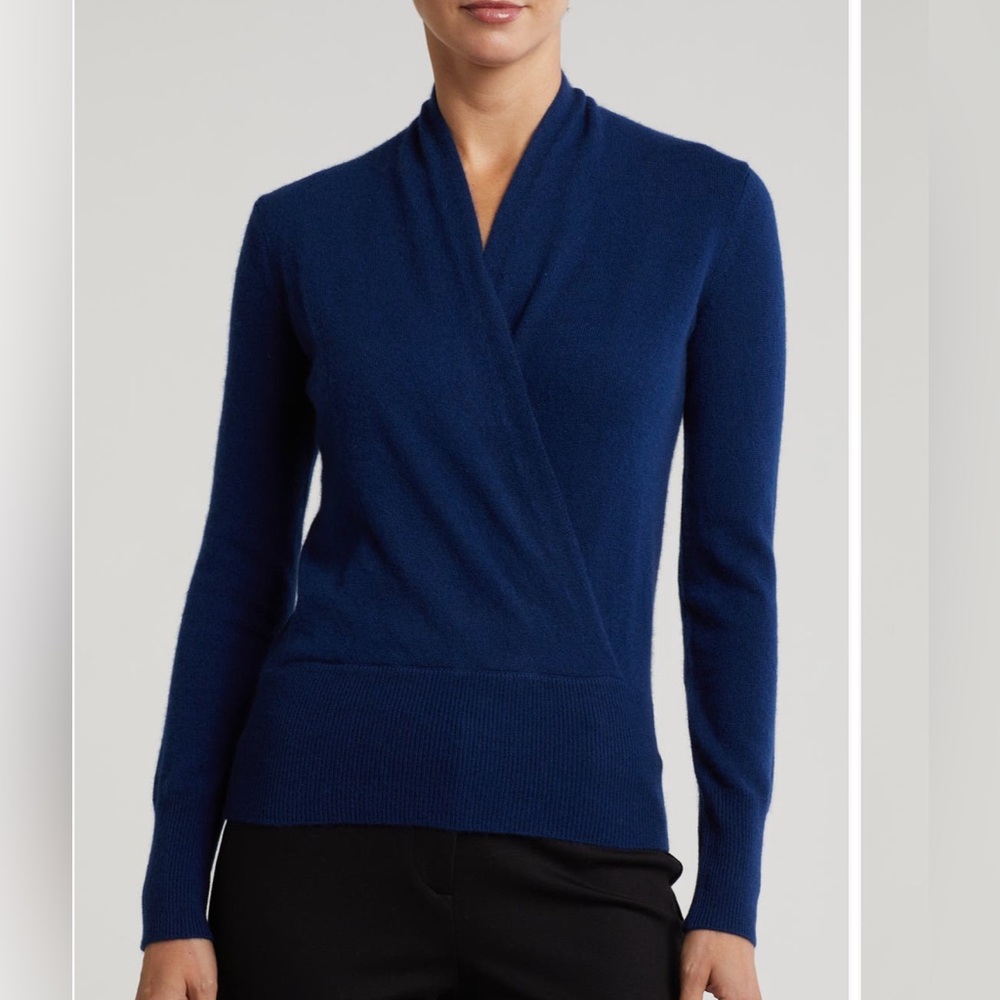 Sofia Cashmere faux wrap Navy Sweater